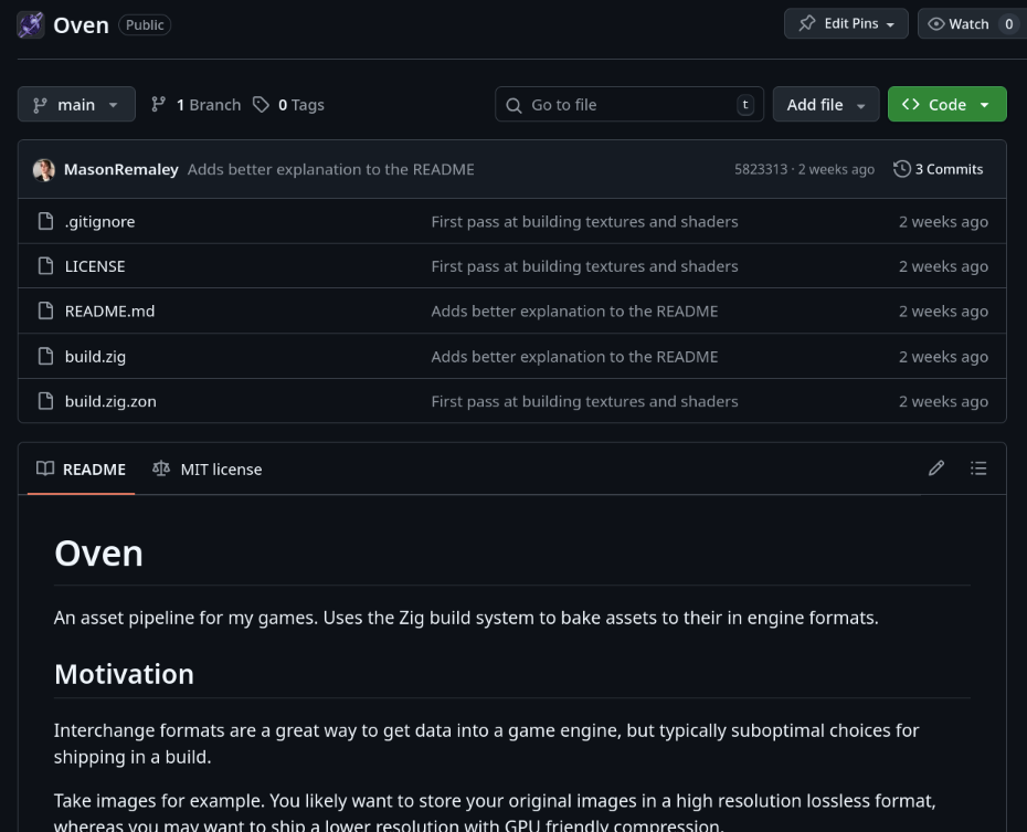 a screenshot of the Oven GitHub repo