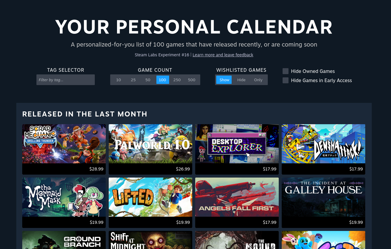 Steam Personal Calendar